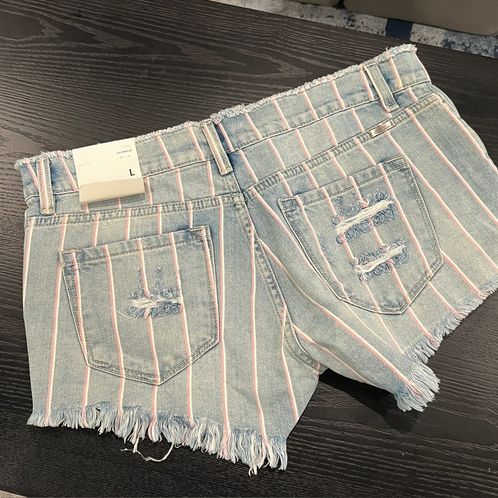 KanCan High Rise Stylish Blue Distressed Denim Shorts - Picture 7 of 10